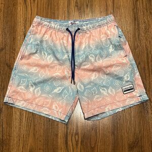 Beach Bros Swim Trunks Mens Medium Shorts Pink Blue Shells Stretch